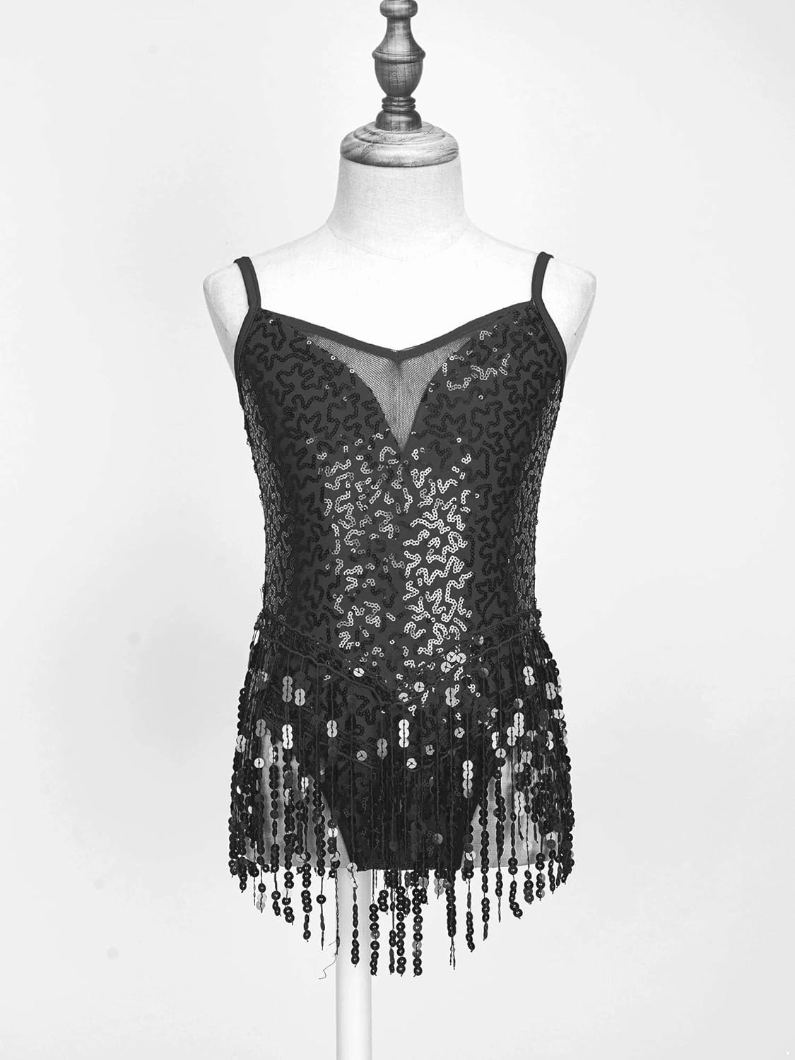 Girls Sequins Rumba Samba Dance Dress Tassel Hem Modern Jazz Dancing Outfits Latin Salsa Ballroom Costumes