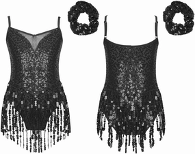 Girls Sequins Rumba Samba Dance Dress Tassel Hem Modern Jazz Dancing Outfits Latin Salsa Ballroom Costumes