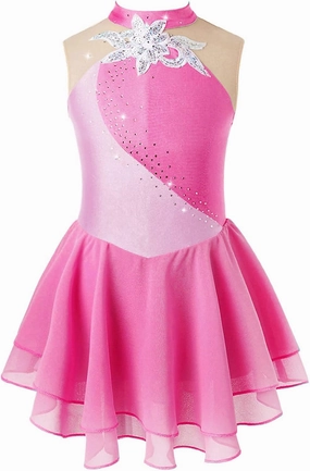 Girls Shiny Rhinestone Figure Ice Skating Dress Dance Ballet Tutu Skirted Leotard Competition Costume Dancing Outfits