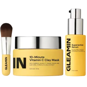 Gleamin Natural Skin Care Dark Spot Heroes Set - Mask   Serum Bundle: Includes Vitamin C Clay Mask & 15% Vitamin C Superactive Serum - Fades Dark Spots & Visible Brightens, Smooths & Evens Skin Tone