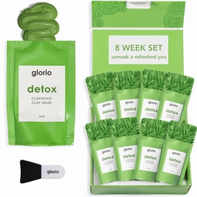 Glorio DETOX: 8 Cleansing Clay Face Mask Treatments - Rare Green Clay - 8 Week Beauty Set - Minimizes Pores, Blackheads, Breakouts - Glycolic   Salicylic Acid, Indian Clay, Spa Gift Set, Face Skincare