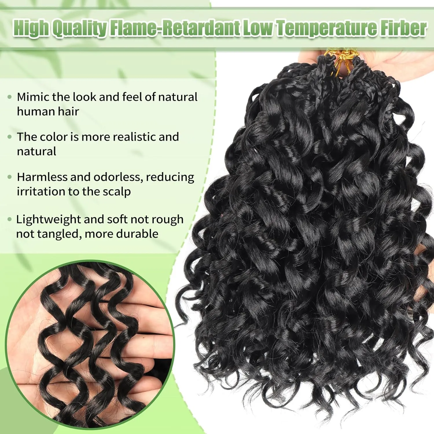 Gogo Curl Crochet Hair 8 Packs Ocean Wave Crochet Hair Pre Looped Deep Twist Goddess Box Braids Curly Water Wave Synthetic Braiding Hair For Black Women (#1B, 18 Inch (Pack of 8))