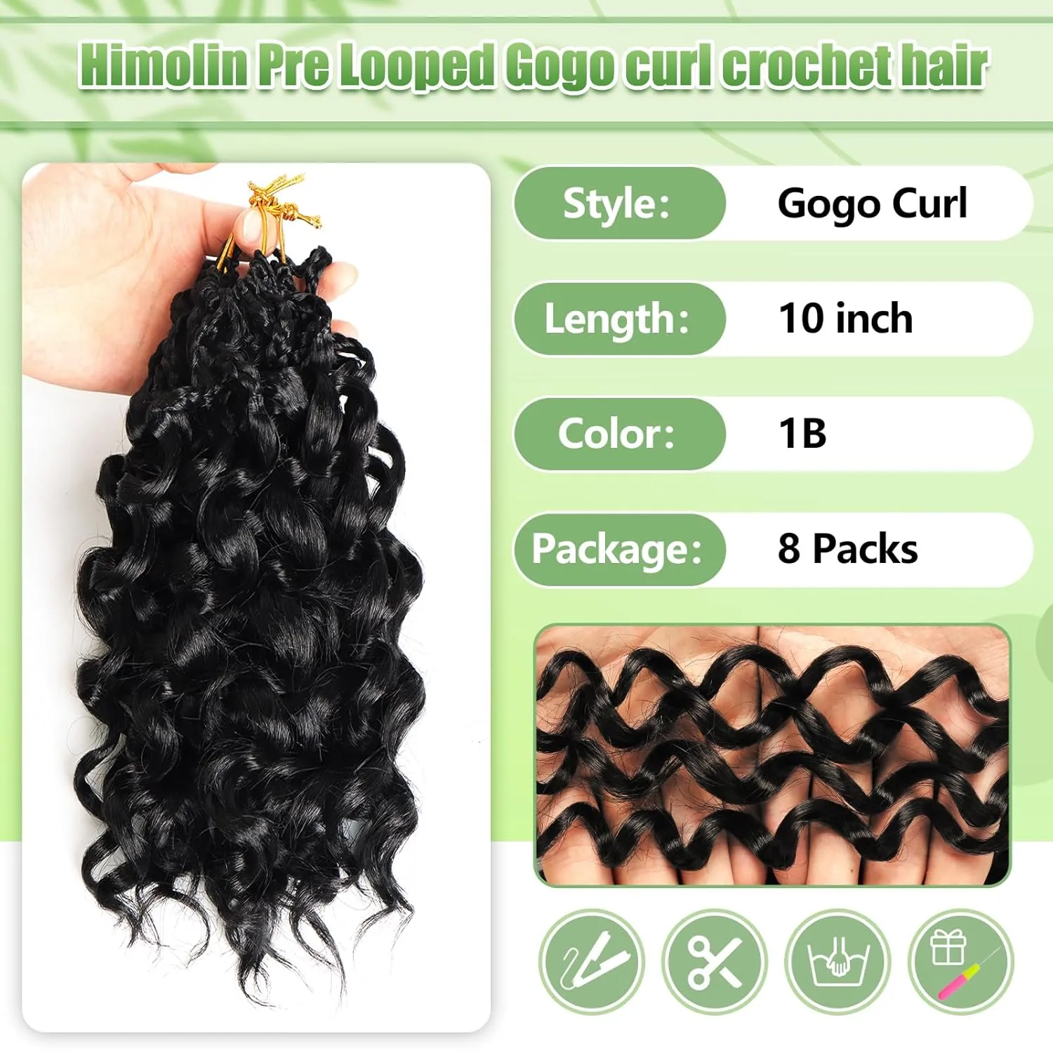 Gogo Curl Crochet Hair 8 Packs Ocean Wave Crochet Hair Pre Looped Deep Twist Goddess Box Braids Curly Water Wave Synthetic Braiding Hair For Black Women (#1B, 18 Inch (Pack of 8))