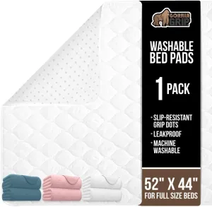 GORILLA GRIP Washable Underpads, Waterproof Reusable Heavy Absorbency Incontinence Bed Pads, Leak Proof Toddler Mattress Pad, 52x44 Slip Resistant Protector for Bedwetting, Adults and Kids, White