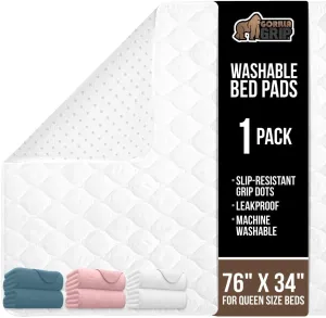 GORILLA GRIP Washable Underpads, Waterproof Reusable Heavy Absorbency Incontinence Bed Pads, Leak Proof Toddler Mattress Pad, 76x34 Slip Resistant Protector for Bedwetting, Adults and Kids, White