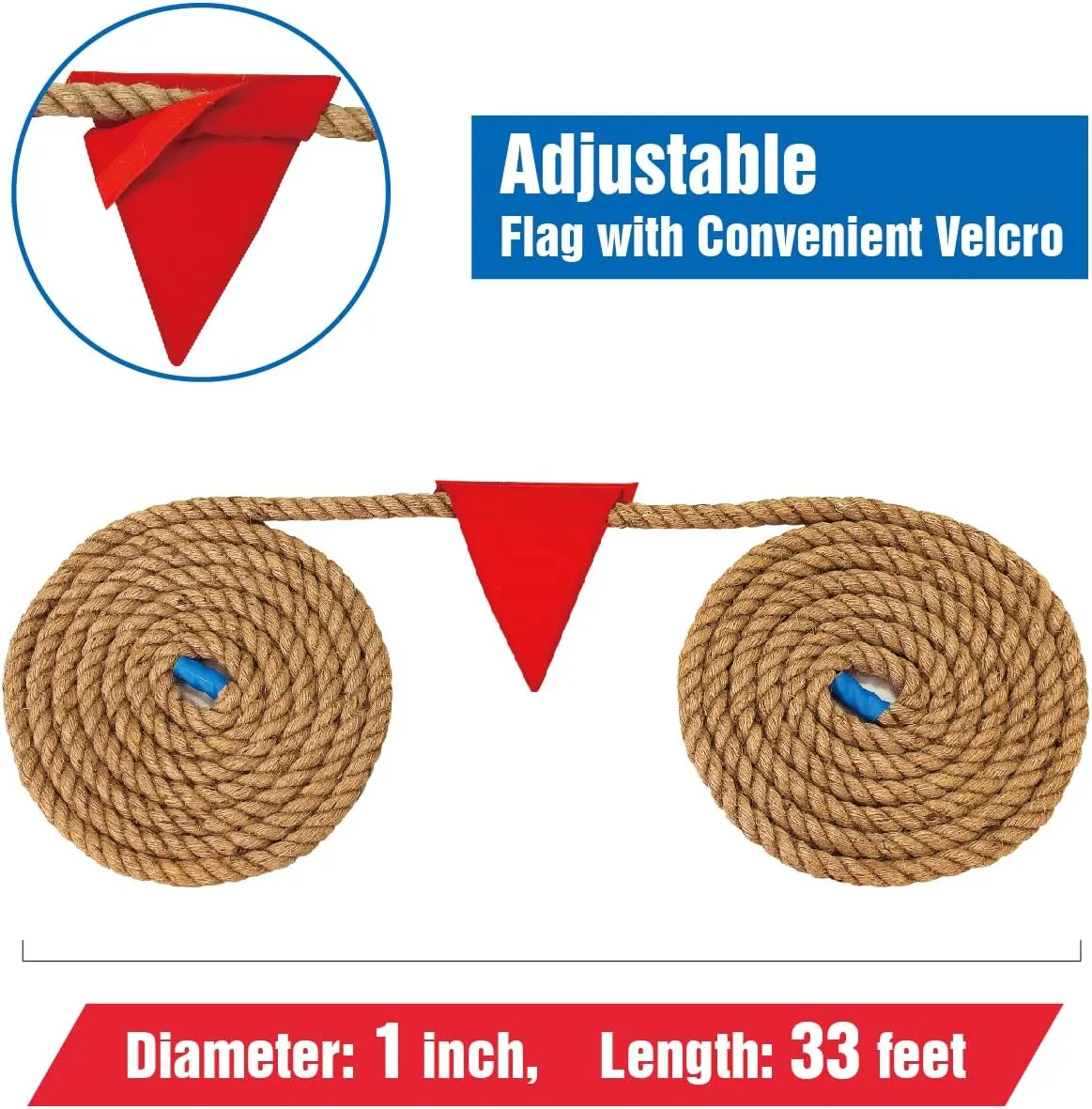 Gothink 33 FT Tug of War Rope Toys Set for Kids - Soft Natural Jute Fiber Rope with Red Flag for Field Day, Birthday Holiday Party Game, Camping Backyard Outdoor Games & Team Activities