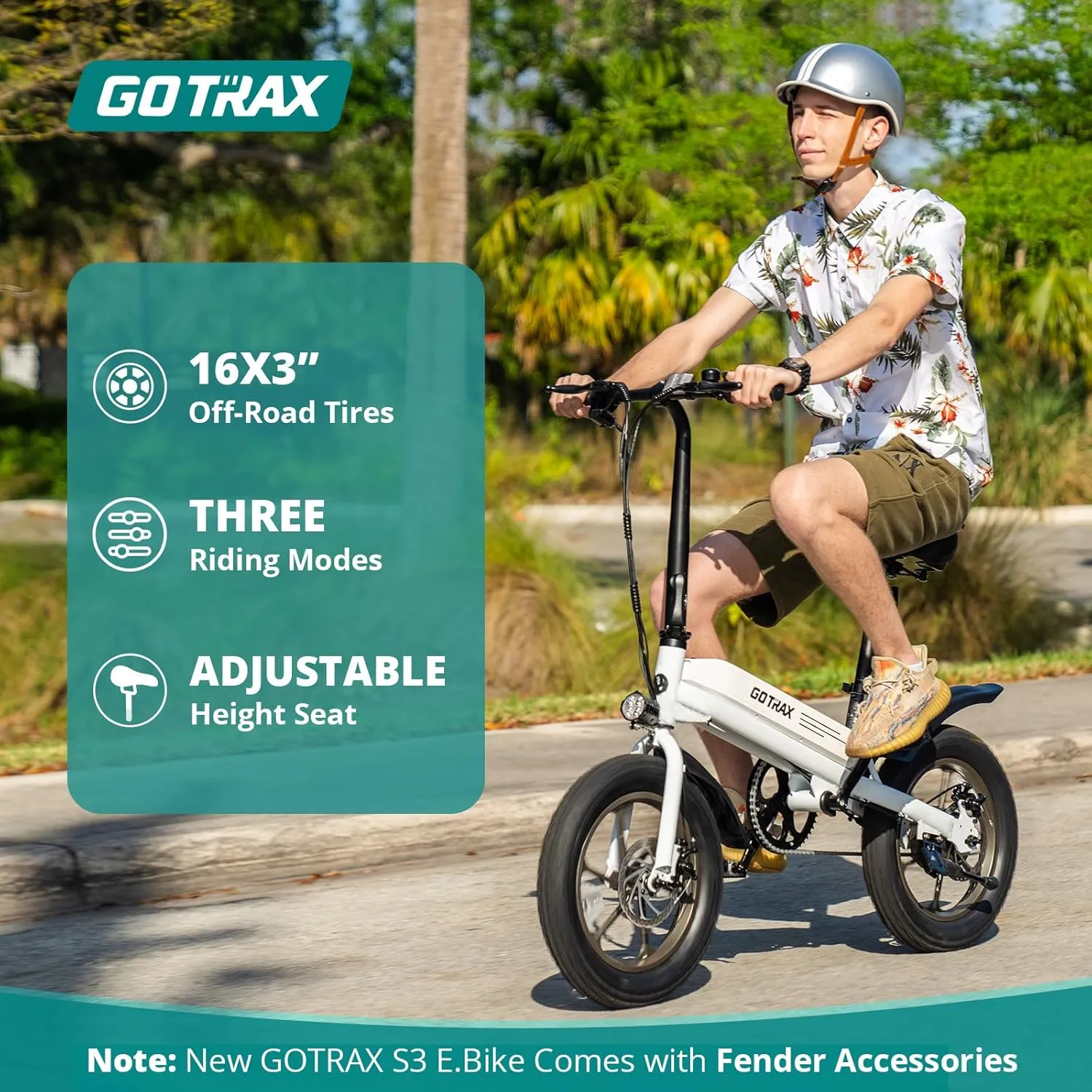 Gotrax S3 Electric Bike, 16x3.0 Fat Tire Electric Bicycle Adults, 750W Peak Motor, Max Range 25 Miles, Up to 20 Mph, Removable Battery, Adjustable Seat, Folding Electric Bike for Adults/Teens 13 