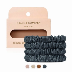 GRACE & COMPANY Pure Satin Scrunchies - Silky Smooth Friction Free Anti-frizz Hair Scrunchies For Healthier Hair (Midnight, Pack of 4)