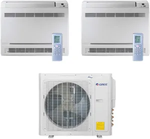 Gree 30,000 BTU Multi21  Dual-Zone Floor Console Mini Split Air Conditioner Heat Pump 208/230V SEER 21 (9-12)