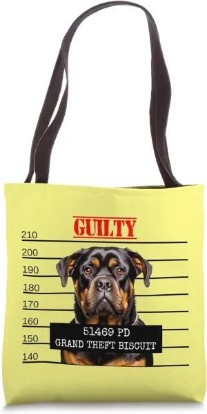 Greedy Rottweiler Mugshot Food Thief Prison Rotty Funny Dog Tote Bag