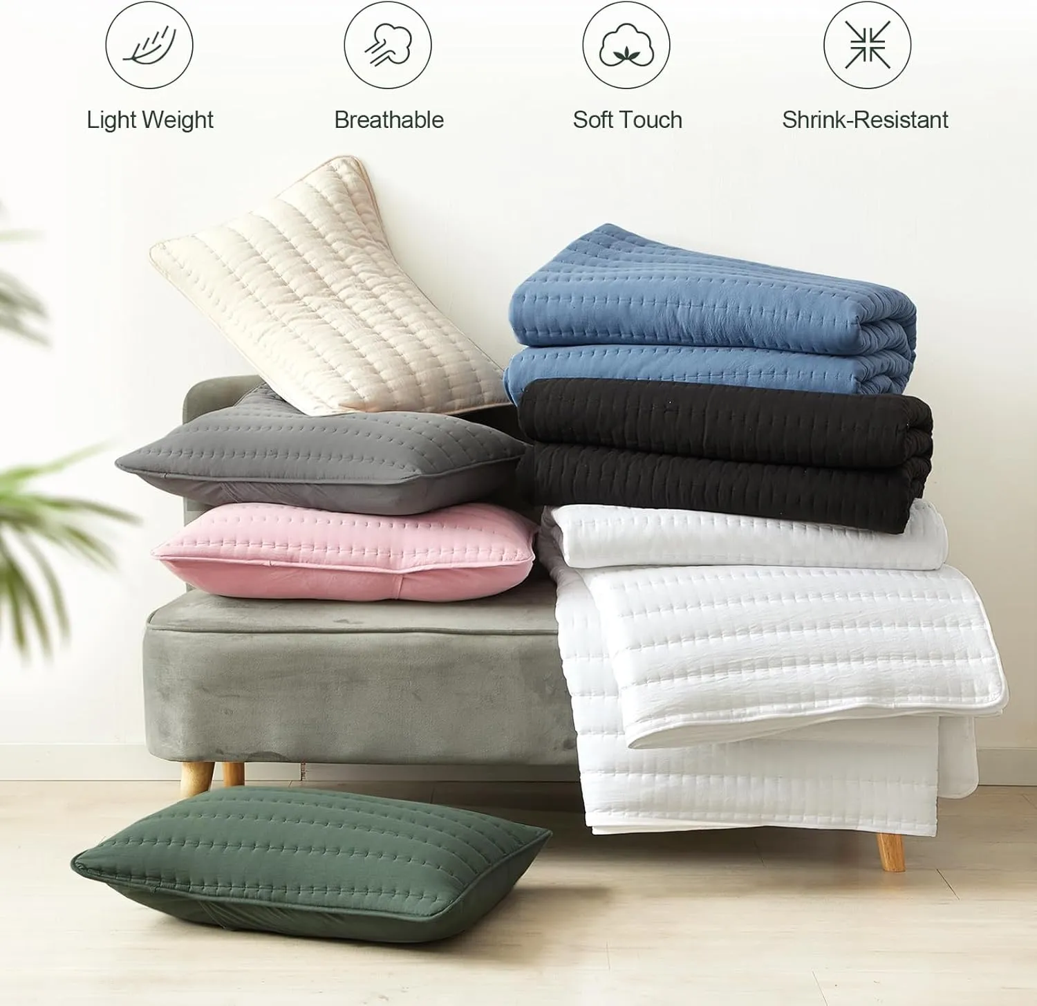 Green King Size Quilt Bedding Set, Reversible Lightweight Bed Spreads Oversized King Quilted Bedspread for All Seasons, Soft Washable, 3 Pieces, 1 Quilt (108x96 in) & 2 Pillow Shams (20x36 in)