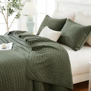 Green Quilt Bedding Set with Pillow Sham, Breathable Lightweight Bed Spread, Soft Oversized Bedspread Coverlets for Twin Bed, All Seasons, 2 Pieces, 1 Quilt (68x90), 1 Pillow Sham (20x26)