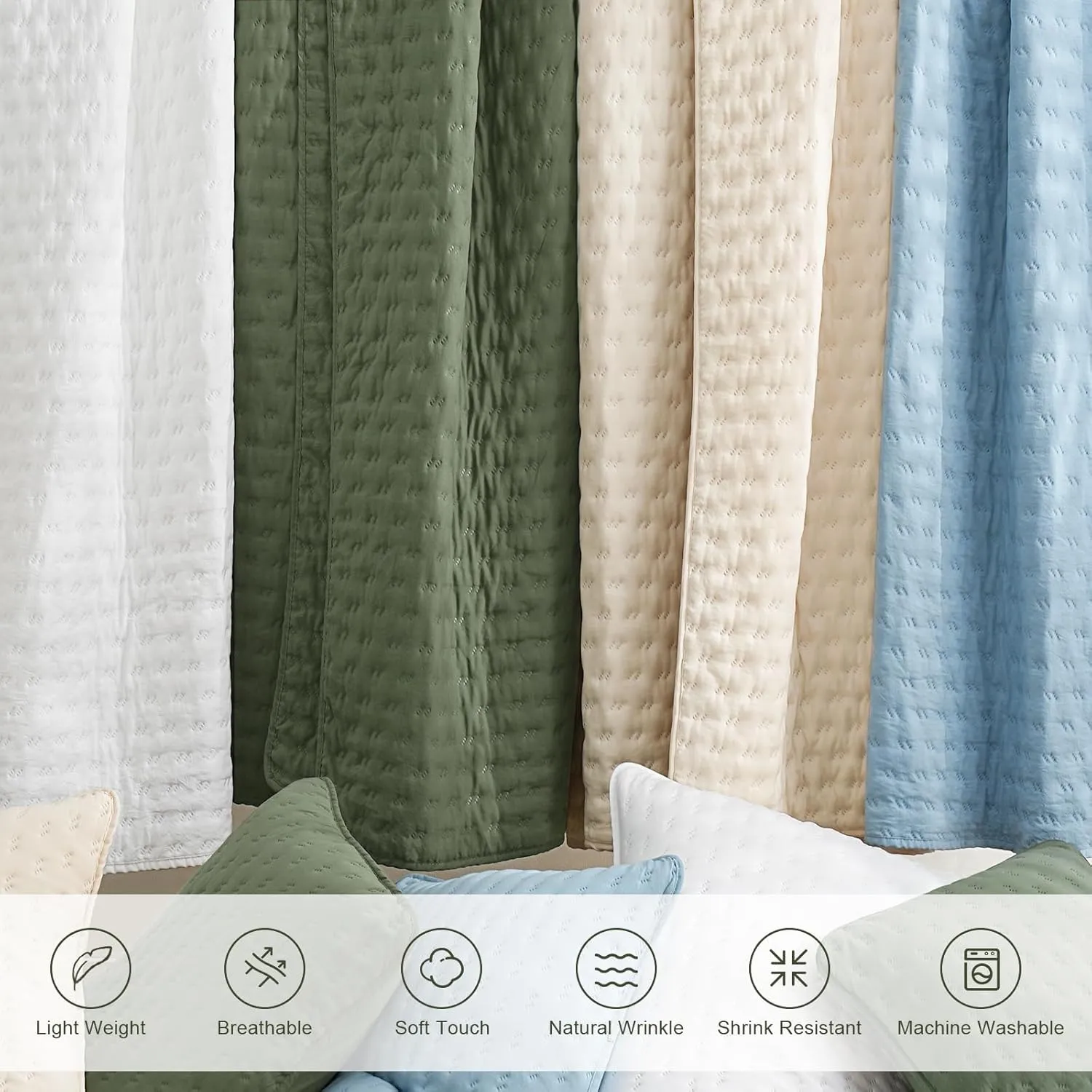 Green Quilt Bedding Set with Pillow Sham, Breathable Lightweight Bed Spread, Soft Oversized Bedspread Coverlets for Twin Bed, All Seasons, 2 Pieces, 1 Quilt (68x90), 1 Pillow Sham (20x26)