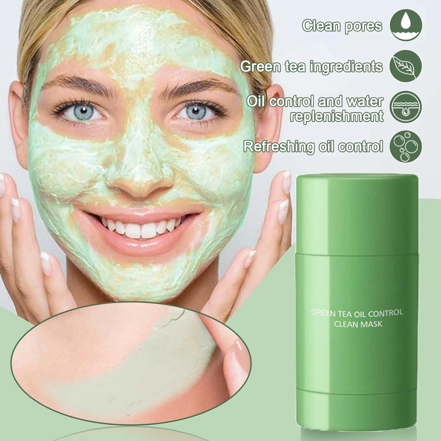 Green Tea Clay Facial Mask Stick, Green Tea Deep Cleanse Mask Stick, Facial Mask Blackhead Remover Clay, For Men And Women Of All Skin Types (2pcs)