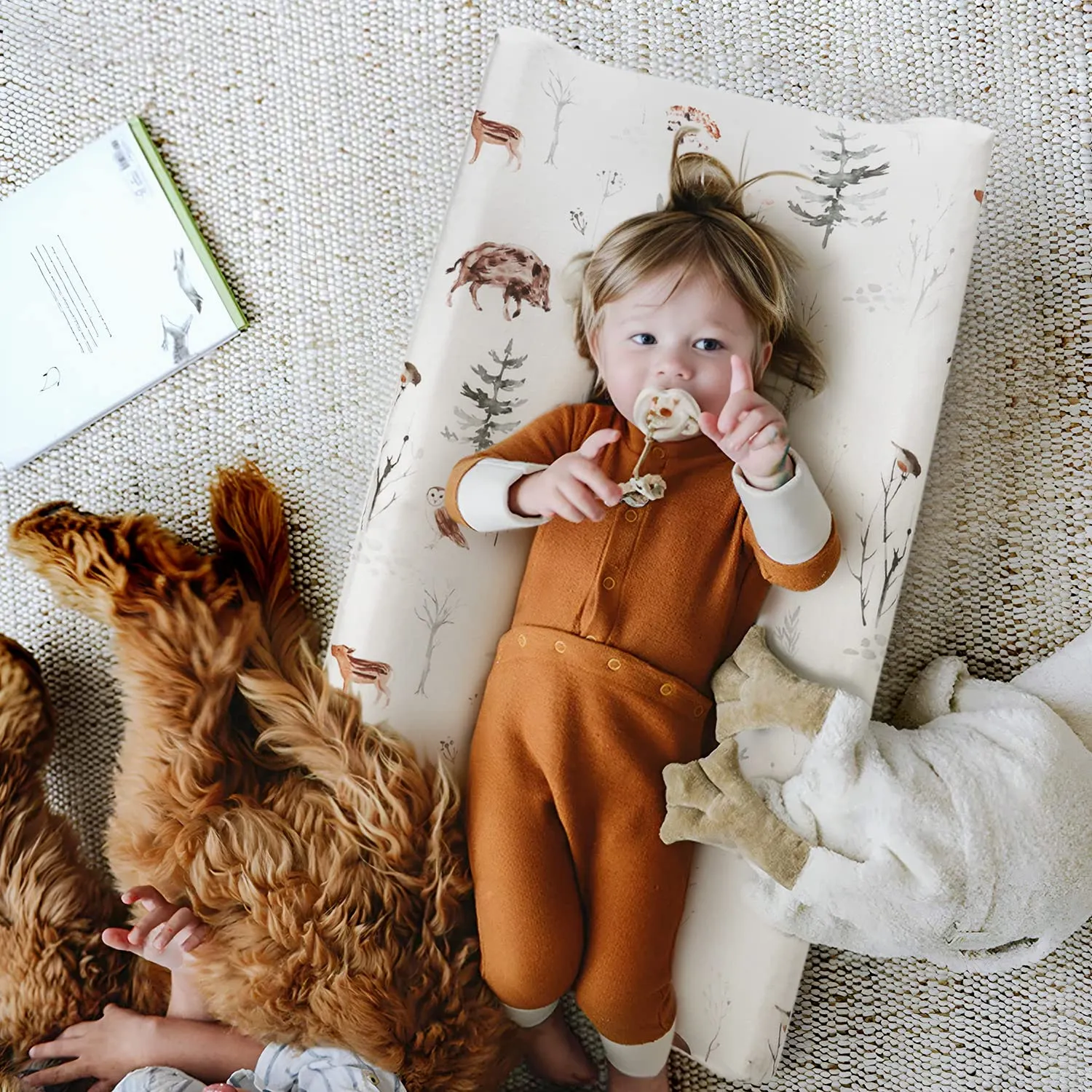 GRSSDER Stretch Ultra Soft Jersey Knit Changing Pad Cover Set 2 Pack, Change Table Pad Covers Fit 32"/34" x 16" Pads Safe and Snug, Pretty Pattern for Boys and Girls, Jungle Animals