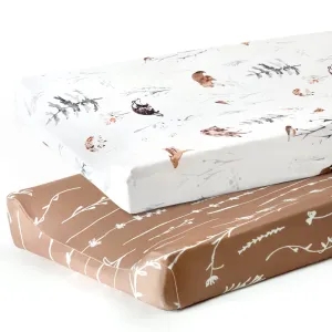 GRSSDER Stretch Ultra Soft Jersey Knit Changing Pad Cover Set 2 Pack, Change Table Pad Covers Fit 32"/34" x 16" Pads Safe and Snug, Pretty Pattern for Boys and Girls, Jungle Animals