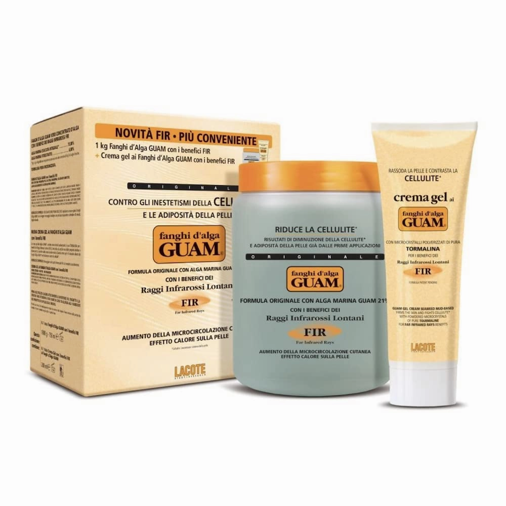 GUAM Cellulite Remover Kit, Cellulite Treatment Set, Bundle Pack 2-in-1: Hot Seaweed Mud Body Wrap with Tourmaline, FIR 1KG   Skin Tightening Cream Gel, FIR 250 ML