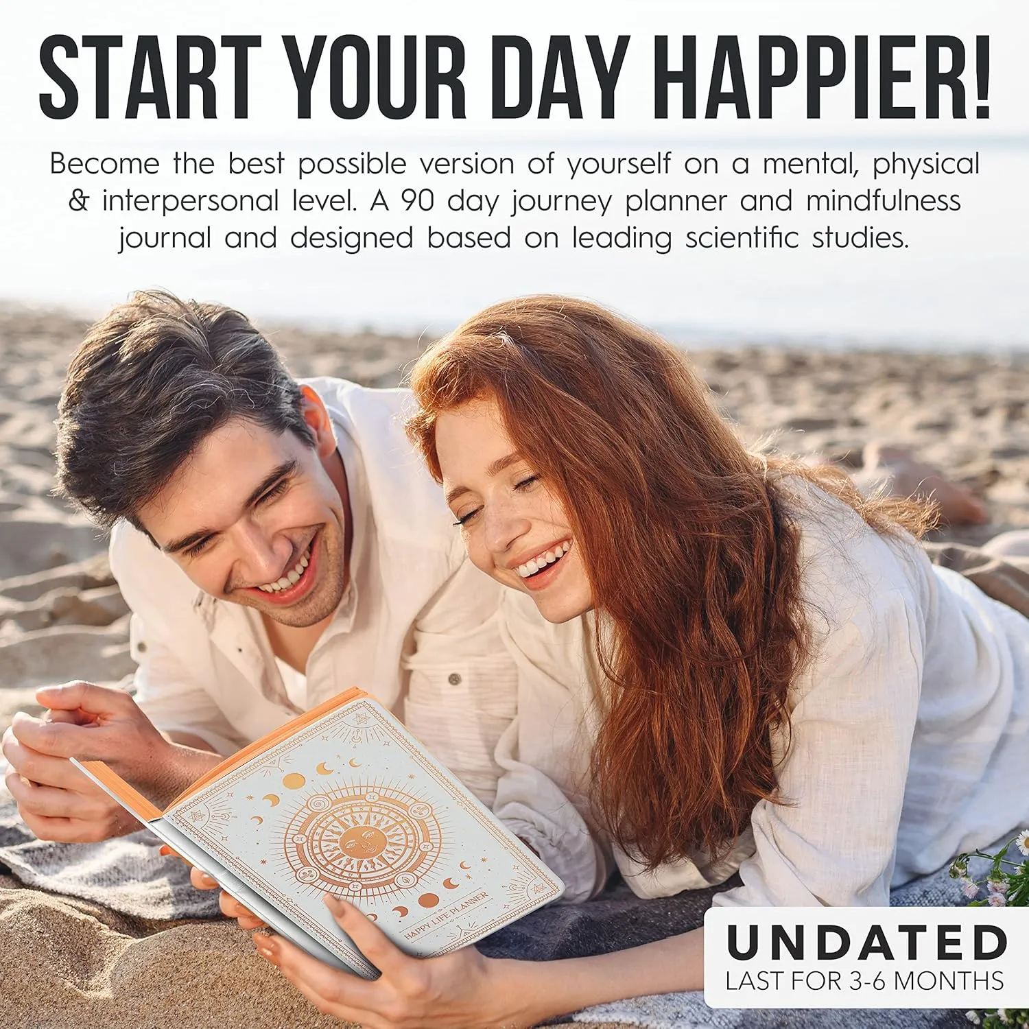 Guided Journal - Gratitude & Mental Health Journal for 5 Minute Daily | 90-Day Undated Planner for Positivity & Manifestation | Guided Mindfulness, Self Care & Reflection | Vision Board   Stickers