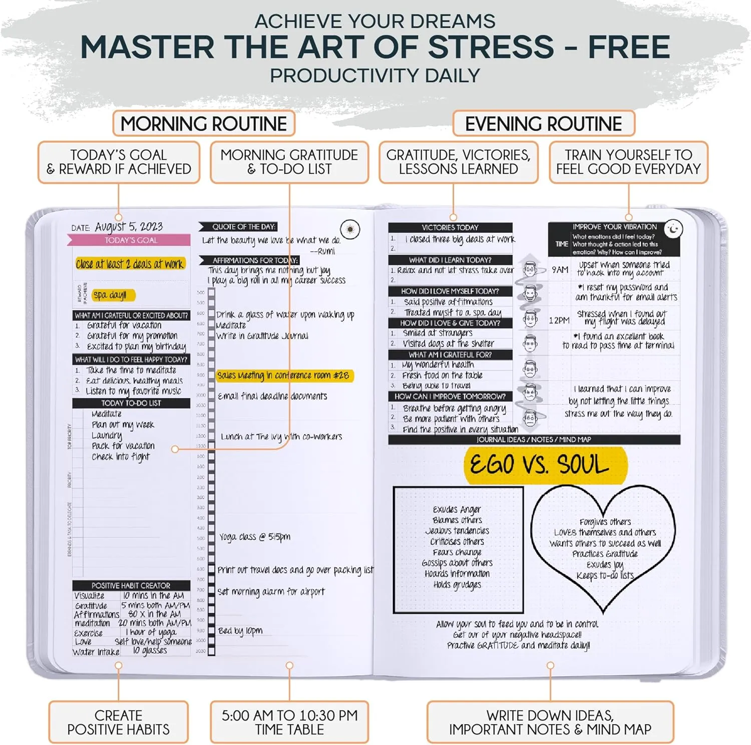 Guided Journal - Gratitude & Mental Health Journal for 5 Minute Daily | 90-Day Undated Planner for Positivity & Manifestation | Guided Mindfulness, Self Care & Reflection | Vision Board   Stickers