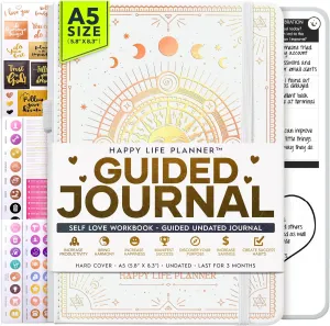 Guided Journal - Gratitude & Mental Health Journal for 5 Minute Daily | 90-Day Undated Planner for Positivity & Manifestation | Guided Mindfulness, Self Care & Reflection | Vision Board   Stickers