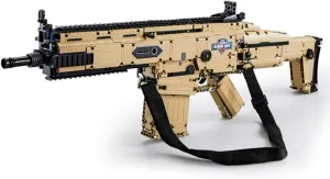Gun Building Block, 1406 Pcs Manually Loaded Shooting Blaster Model Kit with Motors, Motorized Military FN Scar 17S Assault Rifle Weapon Building Kit Compatible with Major Brands
