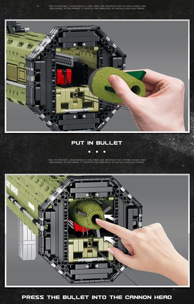 Gun Building Block,1748 Pcs Manually Loaded Shooting Blaster Model Kit, Military M136 Antitank Grenade Launcher Weapon Building Kit Compatible with Major Brands