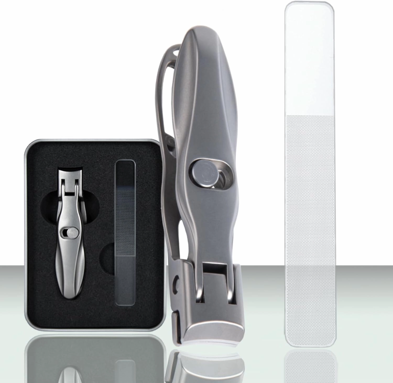 Guowall 2pcs Manicure Set Stainless Steel Nail Clipper and Nano-Glass Nail File Personal Beauty Care Tools with Metal Storage Box