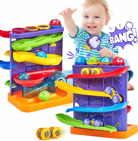 hahaland Toddler Toys for 1 Year Old Boy 2 in 1 Pound Ball Toy & Car Ramp Race Track Learning Early Developmental Montessori Toys for 2 Year Old Birthday Gifts