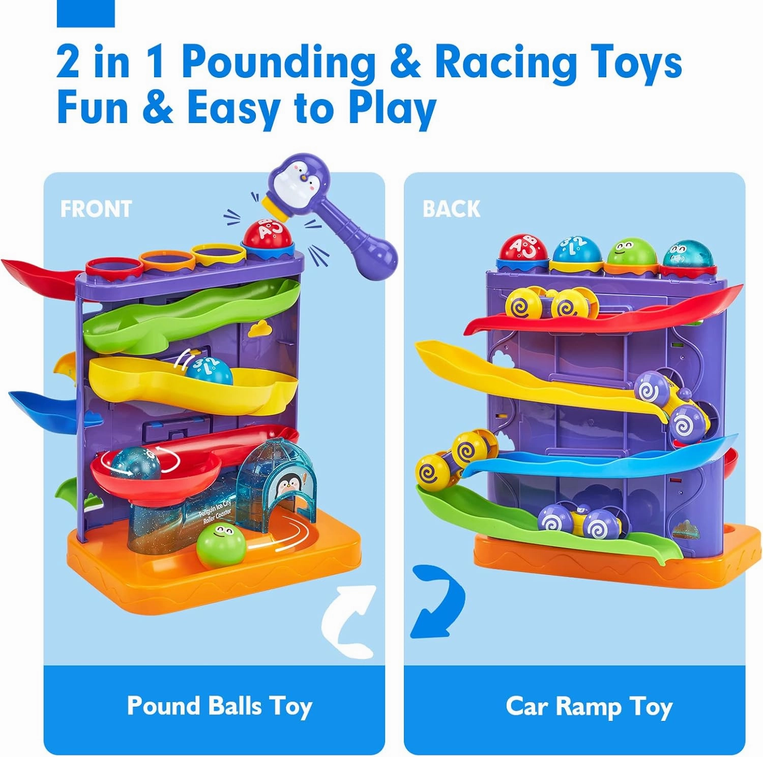hahaland Toddler Toys for 1 Year Old Boy 2 in 1 Pound Ball Toy & Car Ramp Race Track Learning Early Developmental Montessori Toys for 2 Year Old Birthday Gifts