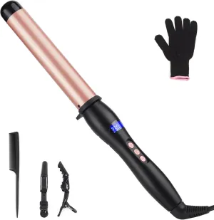 Hair Curling Wand, 32mm Curling Iron, Professional Ceramic Hair Curler Wand Big Curls Adjustable Digital Temperature, Dual Voltage, Auto Shut-Off (no Fixing Clip)