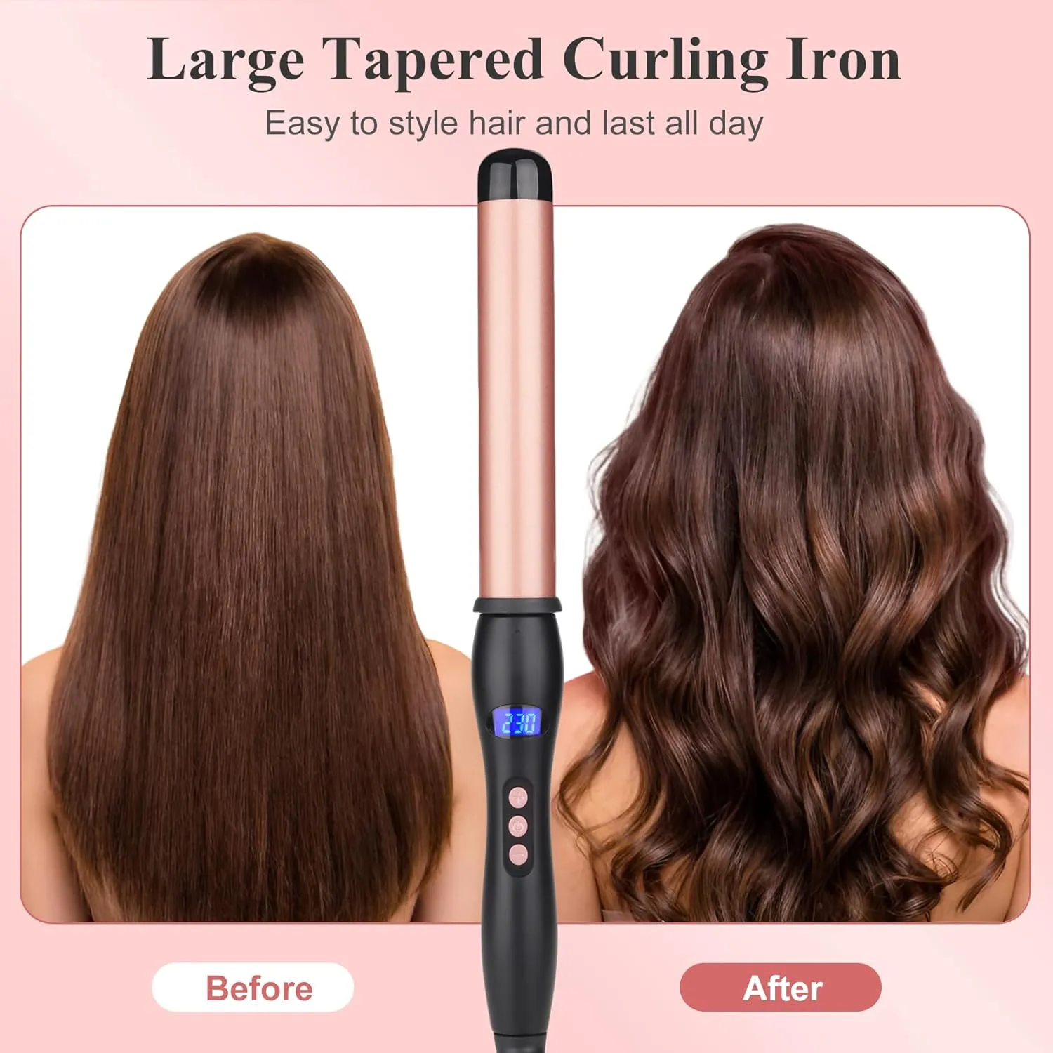 Hair Curling Wand, 32mm Curling Iron, Professional Ceramic Hair Curler Wand Big Curls Adjustable Digital Temperature, Dual Voltage, Auto Shut-Off (no Fixing Clip)