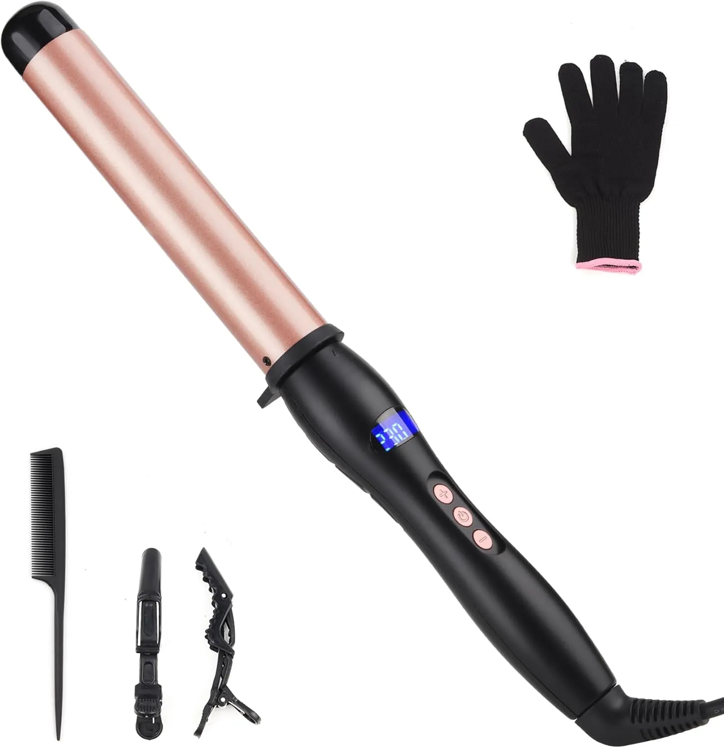 Hair Curling Wand, 32mm Curling Iron, Professional Ceramic Hair Curler Wand Big Curls Adjustable Digital Temperature, Dual Voltage, Auto Shut-Off (no Fixing Clip)
