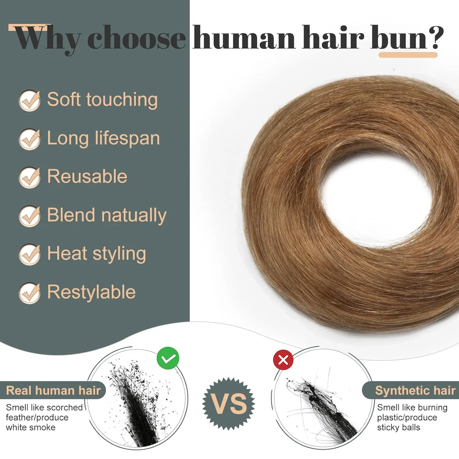 Hairro 2PCS Real Human Hair Messy Bun Extensions - Easy Updo Chignon Scrunchies in Golden Brown, 46g #12
