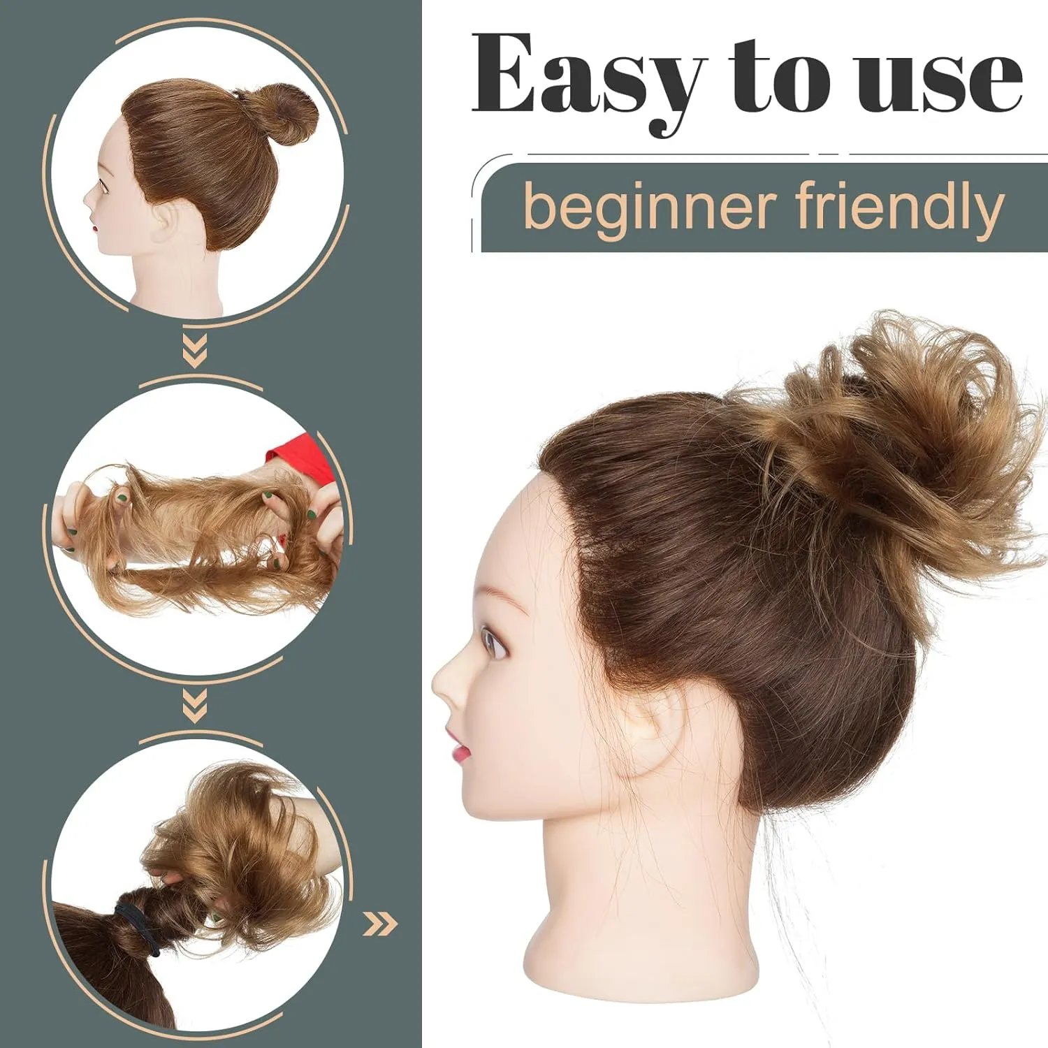Hairro 2PCS Real Human Hair Messy Bun Extensions - Easy Updo Chignon Scrunchies in Golden Brown, 46g #12