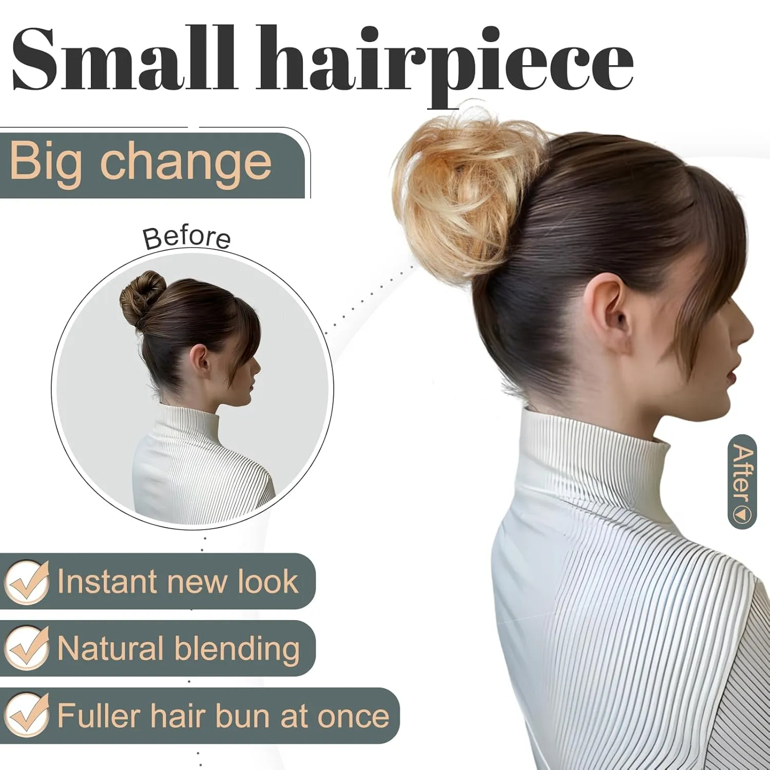 Hairro 2PCS Real Human Hair Messy Bun Extensions - Easy Updo Chignon Scrunchies in Golden Brown, 46g #12
