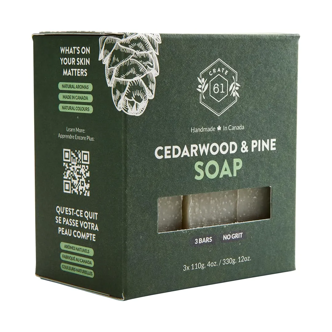 Handmade in Canada, Plant Based Cold Process Natural Bar Soap For Face And Body, With Premium Essential Oils, For Men And Women 3 Pack (Cedarwood Pine)