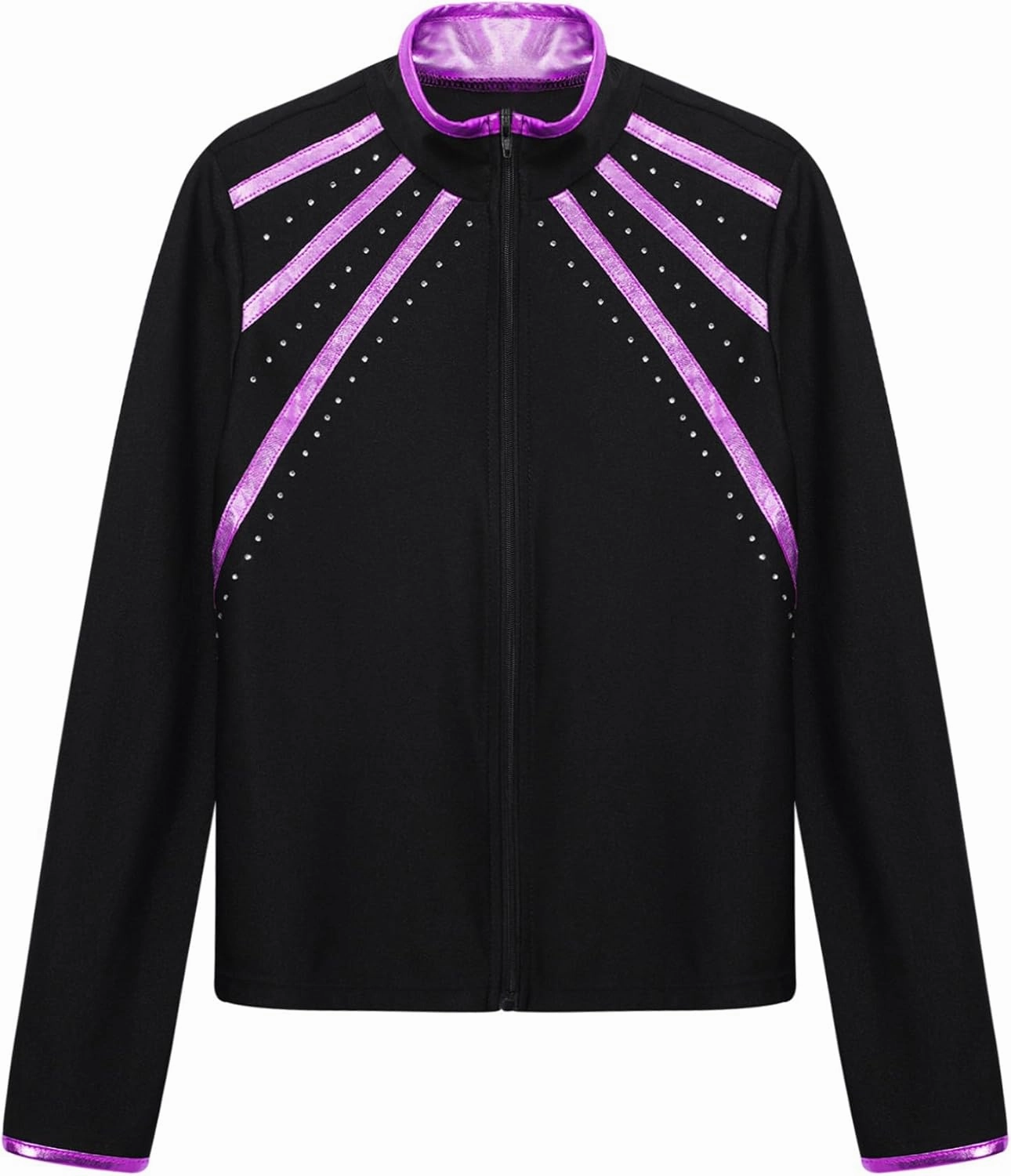 Hansber Kids Girls Figure Skating Rhinestones Jackets Athletic Jacket Sweatshirts Ice Skating Gym Training Tops