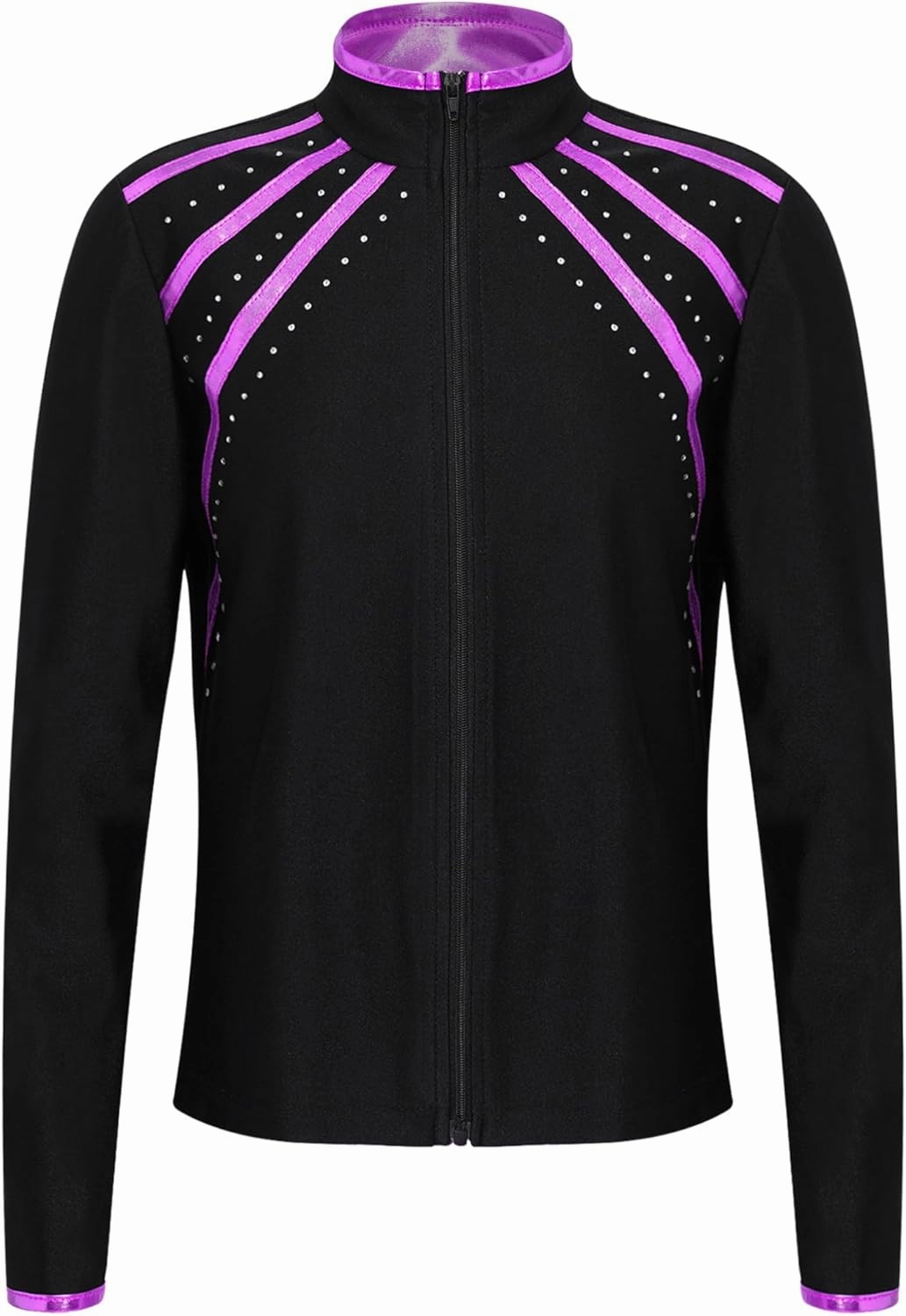 Hansber Kids Girls Figure Skating Rhinestones Jackets Athletic Jacket Sweatshirts Ice Skating Gym Training Tops