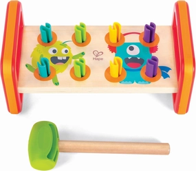 Hape: Monster Match 'n' Smash Hammer Bench - Wooden Toy, Playful Monster Design, 8 Colored Pegs to Pound, Carry Handles, Kids & Toddlers Ages 18mo 