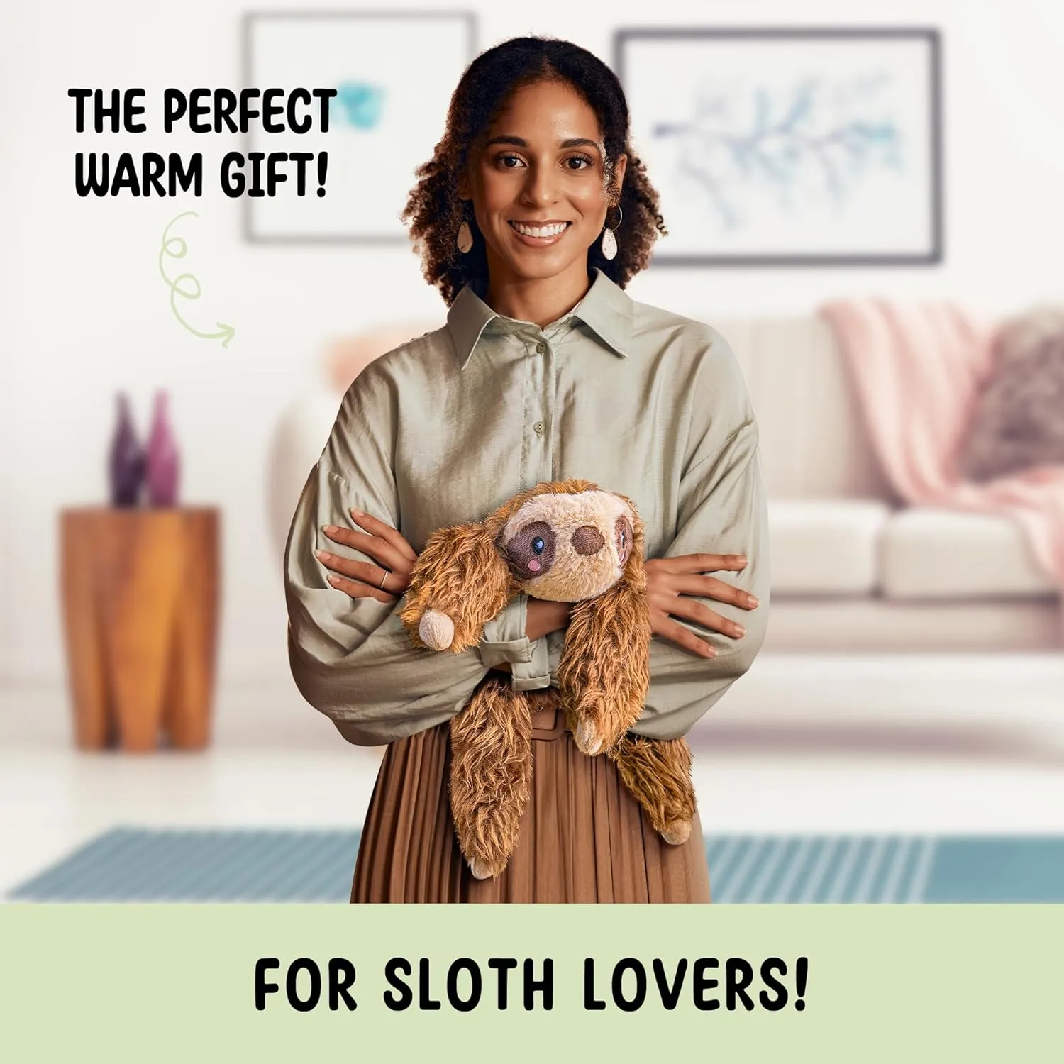 Happy Fuel Sloth Microwavable 1.5 lbs Unscented Heating Pad for Women & Kids - Cute Soft Cozy Pillow Plush Heatable Warm Stuffed Animals - Kawaii Hot & Cold Plushie Toy - Sloth Gifts for Girls & Boys