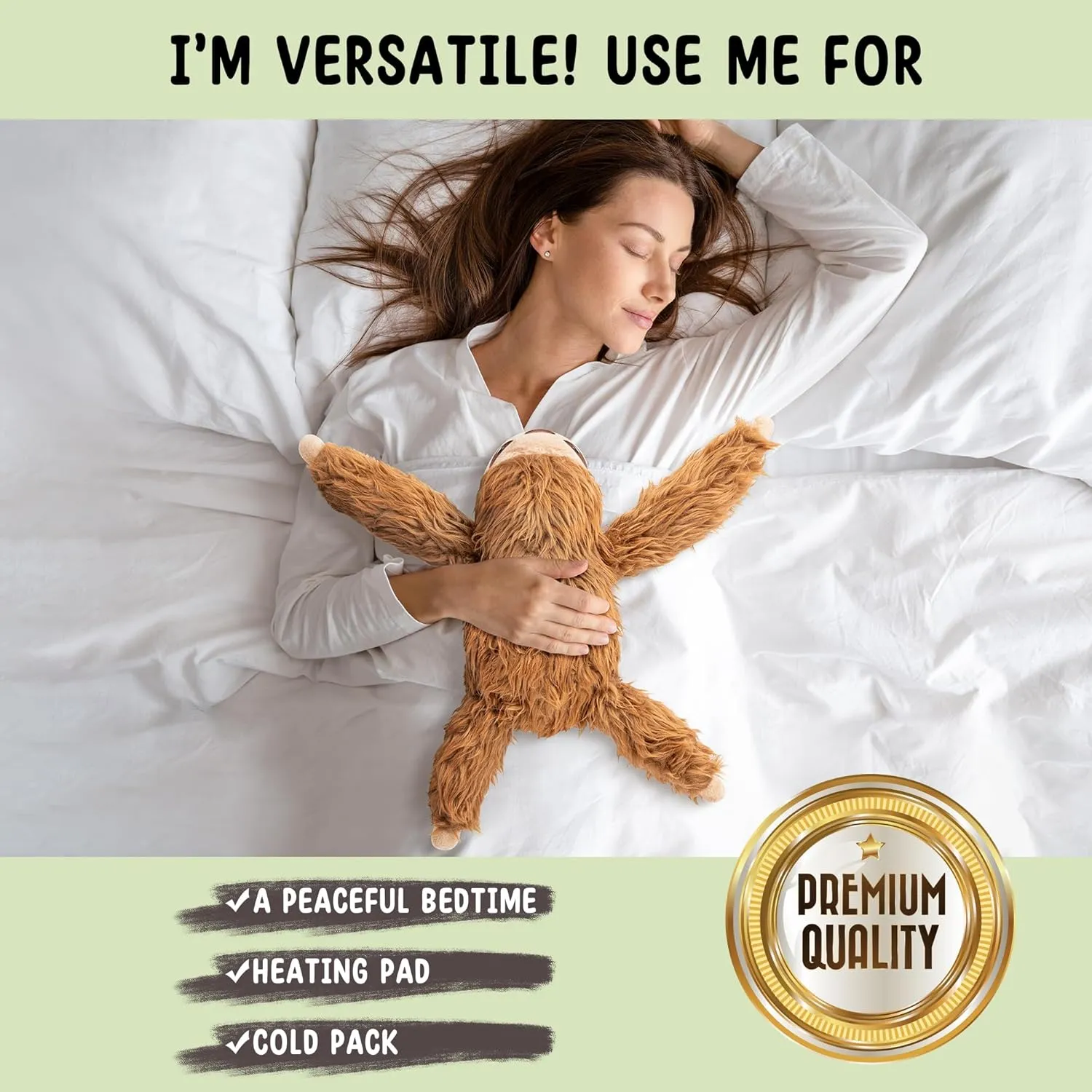 Happy Fuel Sloth Microwavable 1.5 lbs Unscented Heating Pad for Women & Kids - Cute Soft Cozy Pillow Plush Heatable Warm Stuffed Animals - Kawaii Hot & Cold Plushie Toy - Sloth Gifts for Girls & Boys