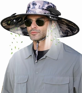 Hat with Fans Solar Power, Solar Fan Hat, 2 Solar Fan Sun Bucket Hat for Men Women UPF 50  Bucket Fishing & Beach