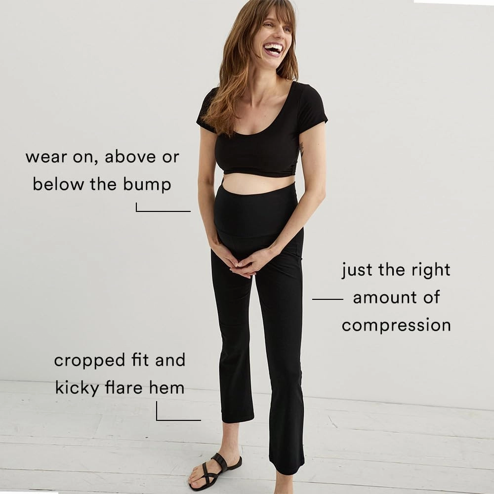 HATCH The Ultimate Before, During & After Crop Flare Maternity Work Pants, Pregnancy Leggings for Women Black