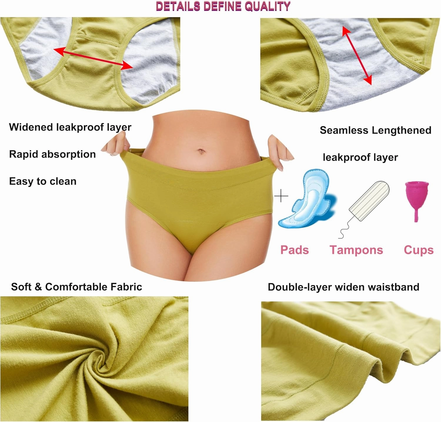 HATSURE Period Underwear for Women Leak Proof Cotton Overnight Menstrual Panties Briefs (Multipack)