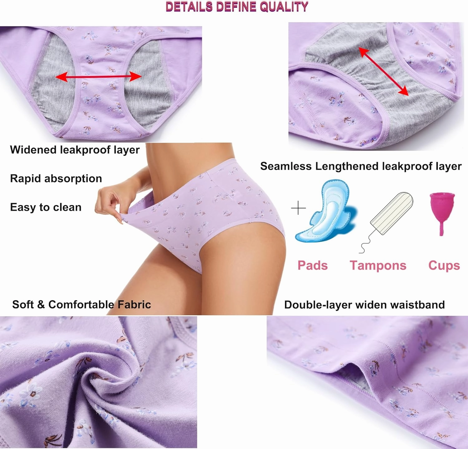 HATSURE Period Underwear for Women Leak Proof Cotton Overnight Menstrual Panties Briefs (Multipack)