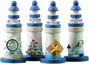 HEALLILY Tabletop Lighthouse Decor 4pcs miniture Lighthouse Figurines Mini Lighthouse Decor Mediterranean Figurines Ornaments Miniature Landscaping Decorations Wooden Mediterranean Ornament