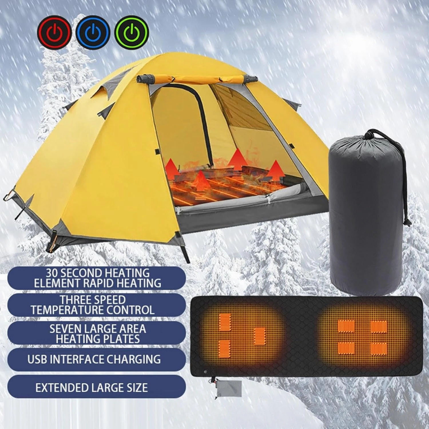 Heated Sleeping Bag Pad, 5V USB Power Support Heated Sleeping Bag Liner, Heating Sleeping Pad with Portable Bag, Multipurpose Heating Pad for Camping Backpacking Hiking