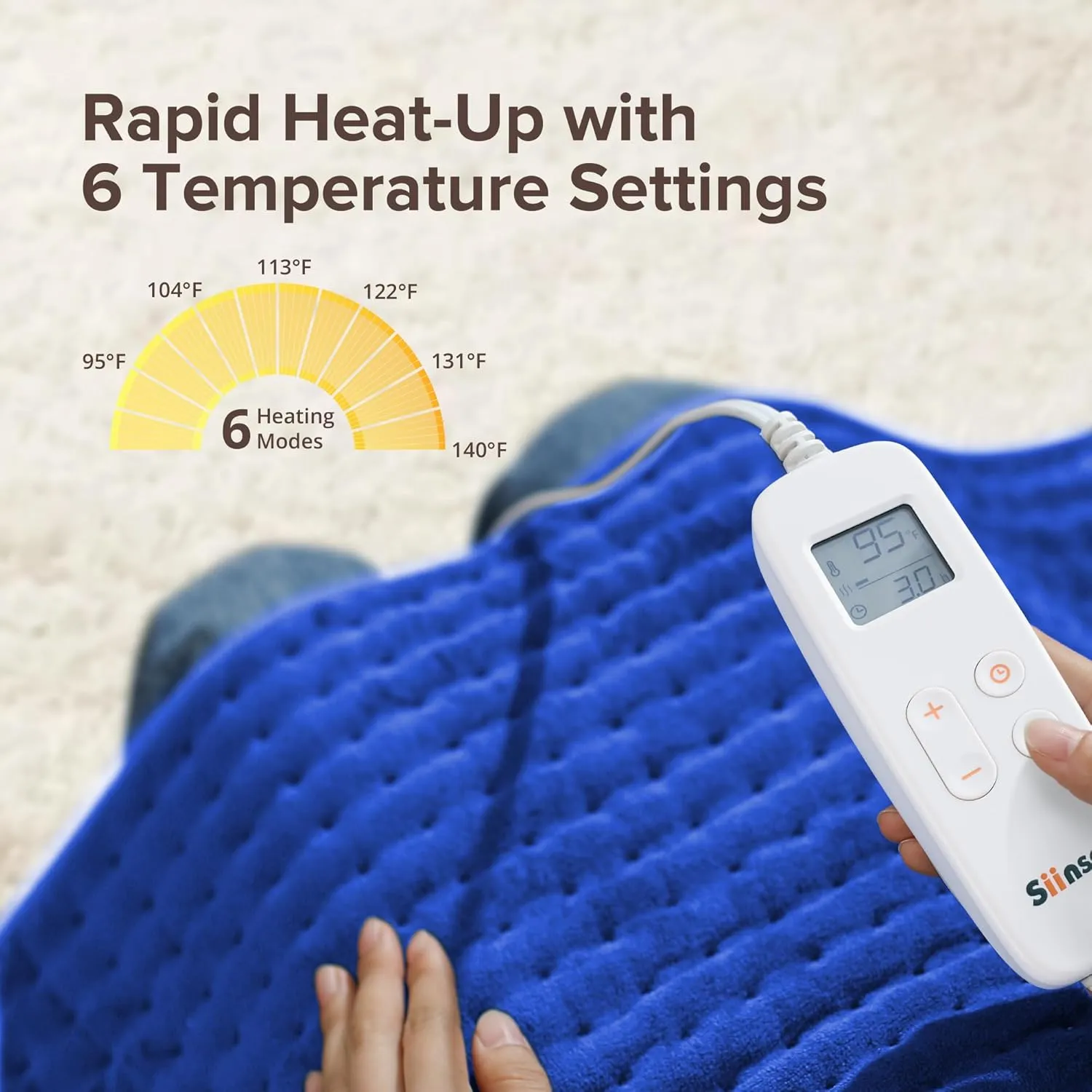 Heating Pad for Back Pain Relief, 33'' x 17'' XXXL Electric Heating Pad for Neck and Shoulder Cramps with 6 InstaHeat Settings, Auto Off, Moist Dry Heat Therapy, Machine Washable