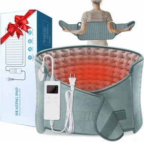 Heating Pad for Back Pain Relief, Electric Heating Pad for Period Cramps Neck Shoulders with Belt, 4 Timer 6 Heat Setting & Auto Shut Off, 12"x24" 20" Large Moist Heat Pad for Mom,Dad