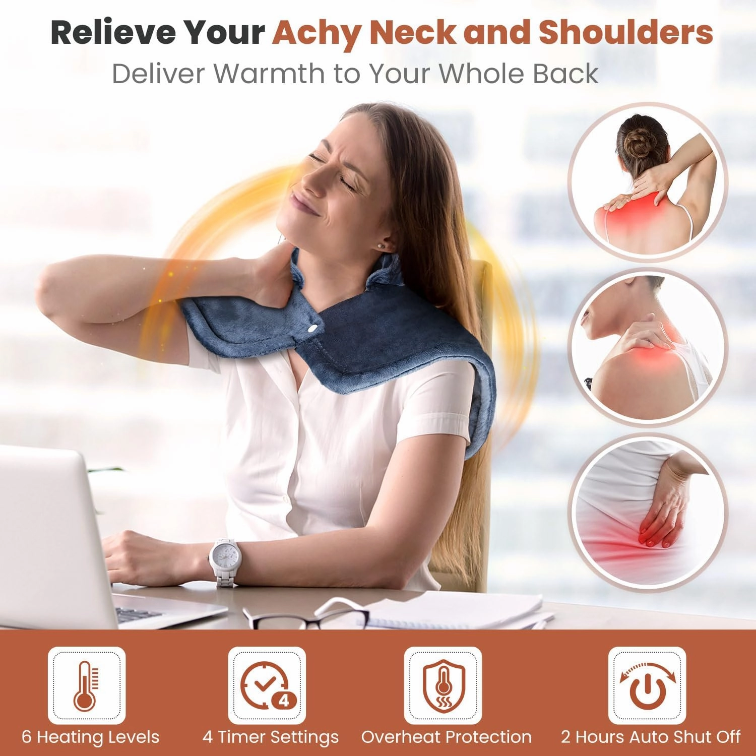 Heating Pad for Neck and Shoulders and Back, Electric Weighted Heat Pad for Pain Relief, 6 Heat Settings & Auto Shut Off Heated Wrap, Machine Washable Ultra Soft Fabric, Gifts for Women, Men, Mom, Dad